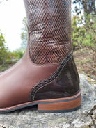 Custom DeNiro Bellini Dressage Boot - Pitone Brown with Brown Patent America Top & Swarovski Toe