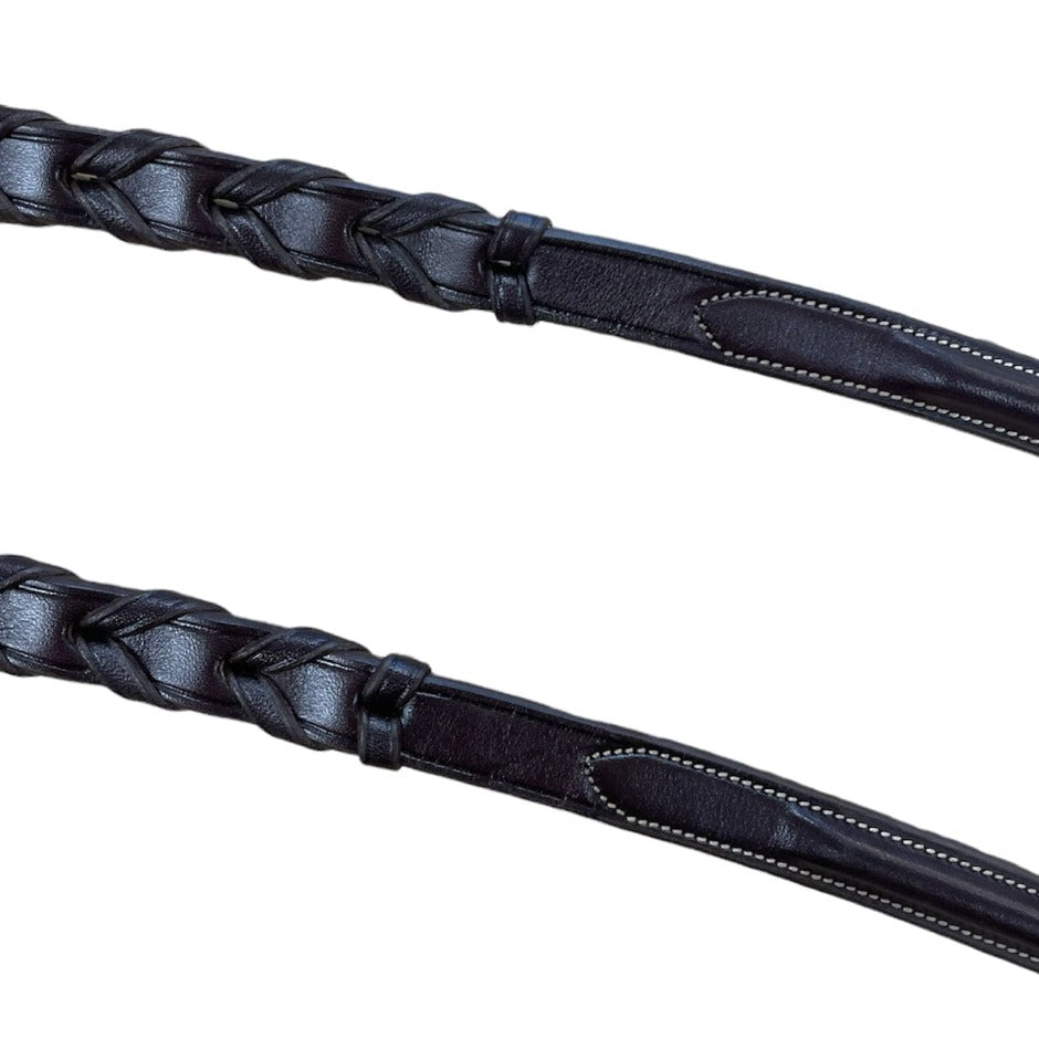 Laced Fancy Stitched Leather Reins - Thumbnail 3