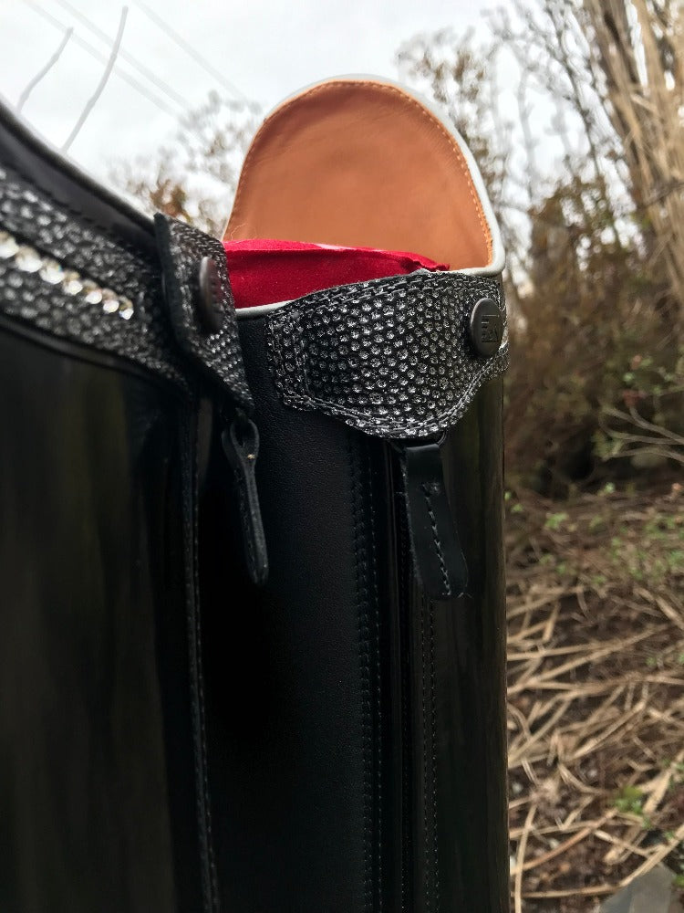 Custom DeNiro Raffaello Dressage Boot - Brushed Black with Rondine Blanca Calfskin & Swarovski
