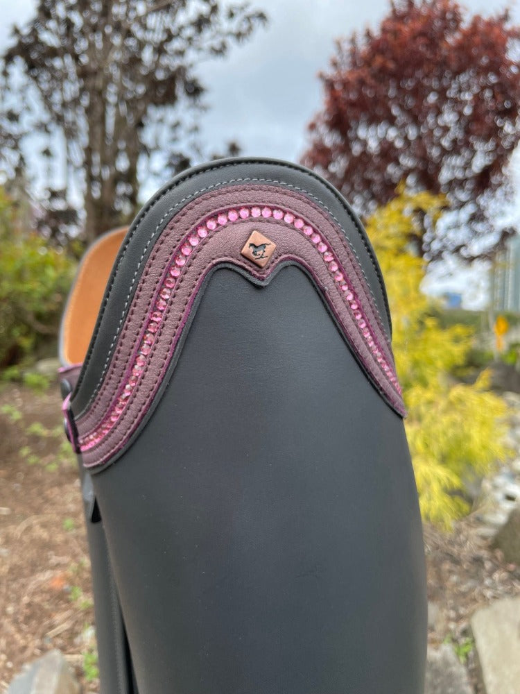 Custom DeNiro Bellini Dressage Boot - Antique Anthracite Calfskin & Sinax Rosé with Pink Swarovski Rondine Top