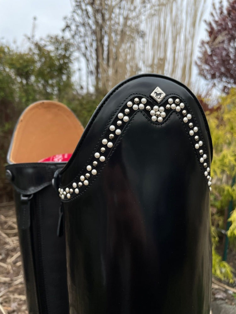 Custom DeNiro Raffaello Dressage Boot - Brushed Black with Rondine Pearl & Gunmetal