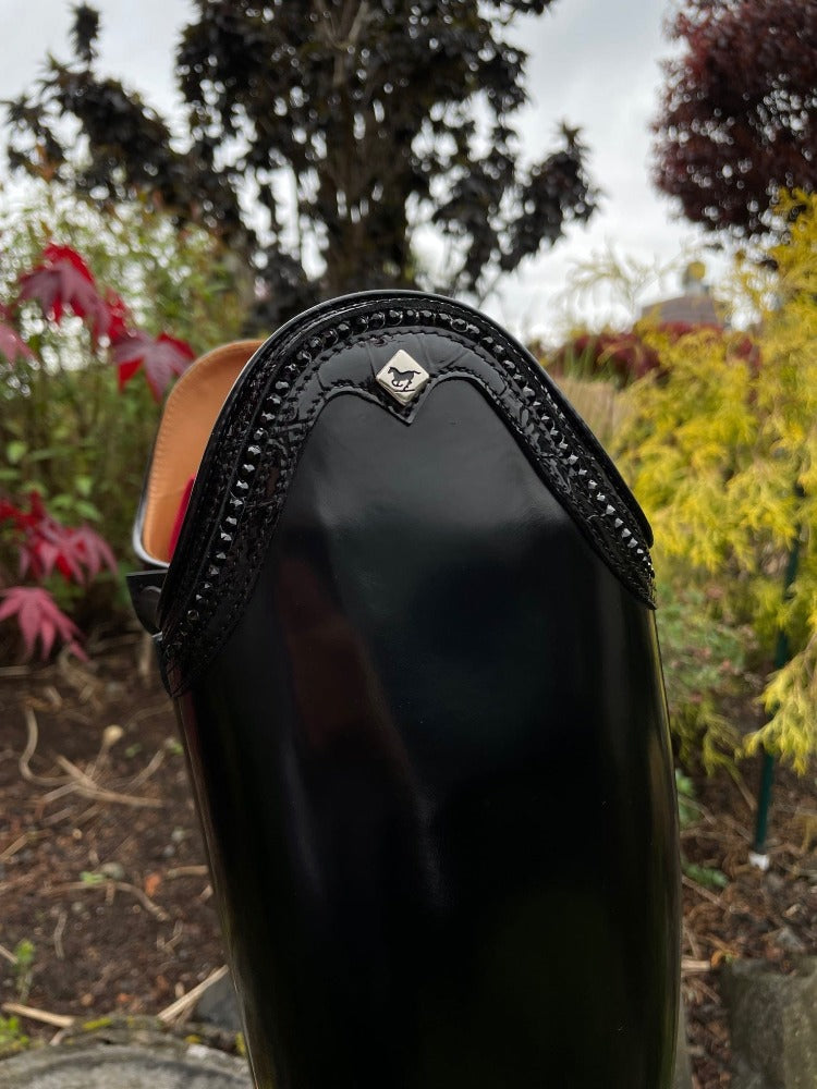 Custom DeNiro Bellini Dressage Boot - Brushed Black with Black Croc Rondine & Crystals
