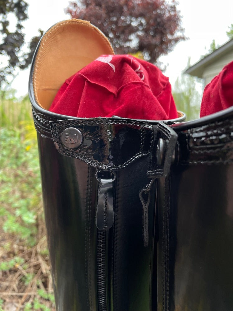 Custom DeNiro Bellini Dressage Boot - Brushed Black with Black Croc Rondine & Crystals