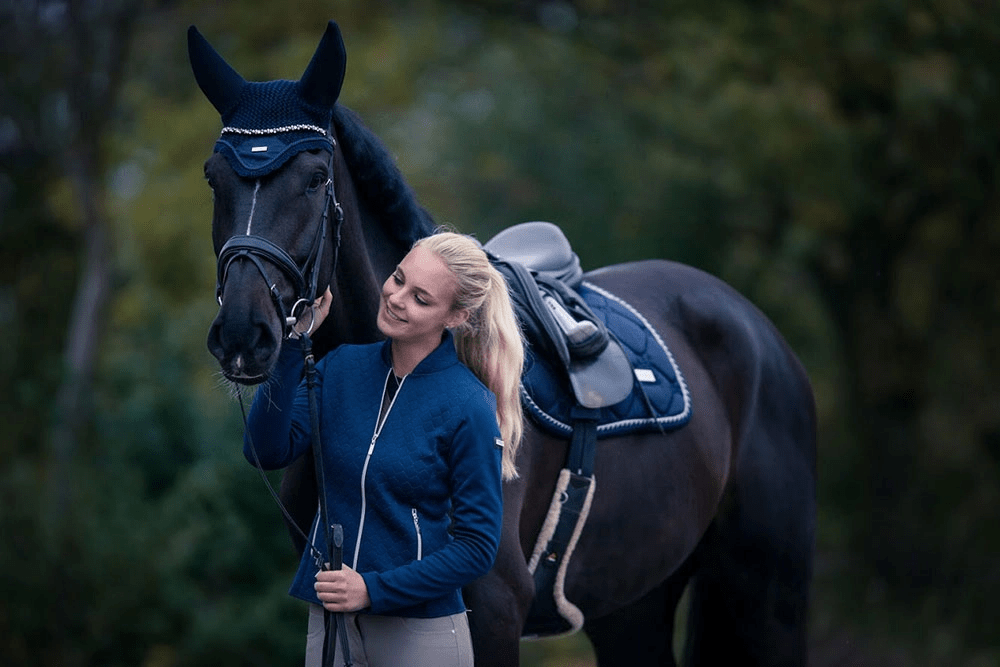 Equestrian Stockholm Padded Ear Bonnet - Navy Silver