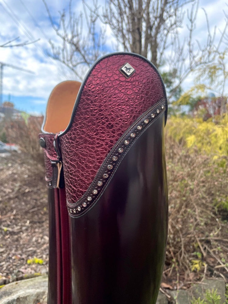 Custom DeNiro Bellini Dressage Boot - Brushed Burgundy with Burgundy BG Lisa & Swarovski