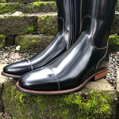 Custom DeNiro Bellini Dressage Boot - Brushed Navy with Lucidi Blue and Salmon Buongiorno Rondine Top