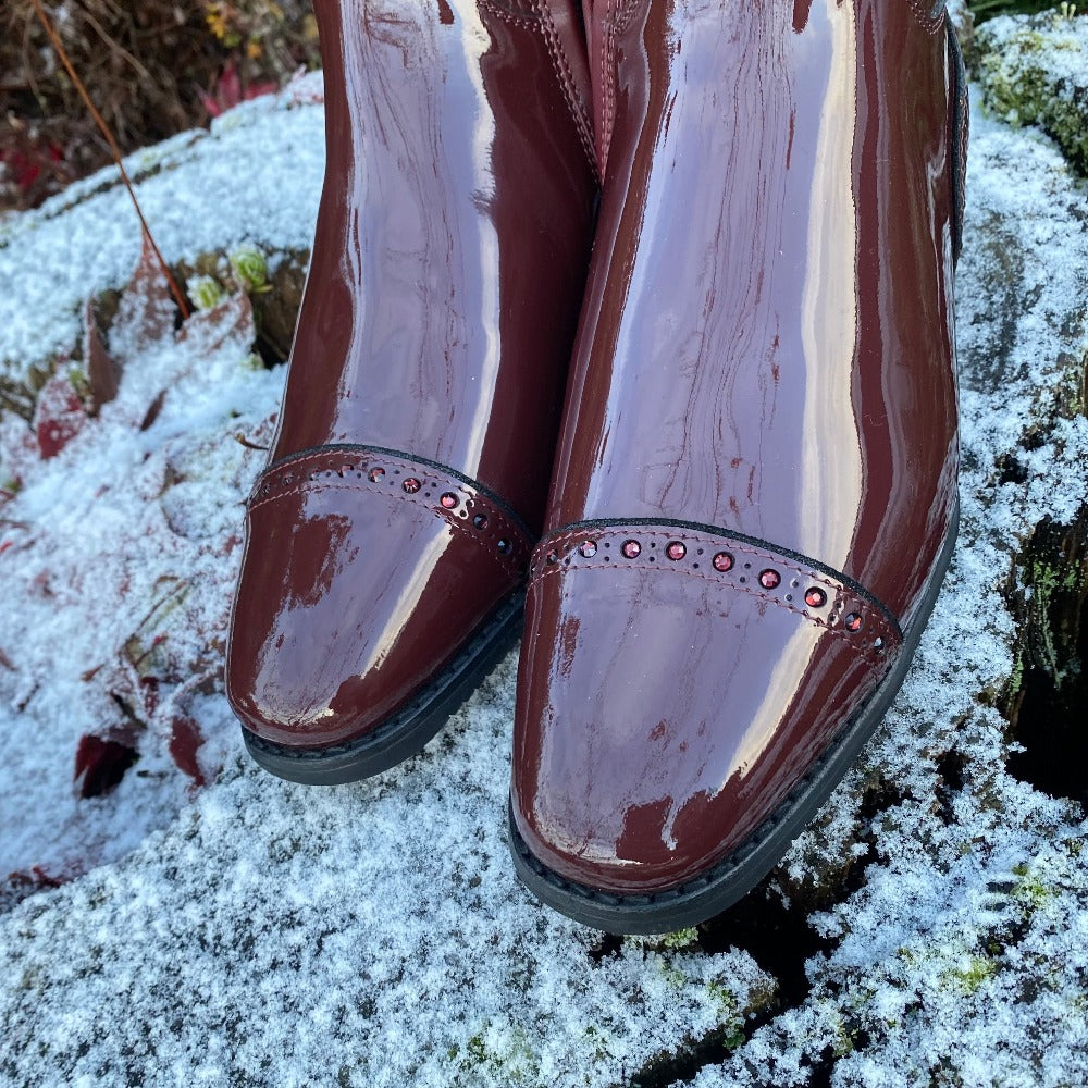 Custom DeNiro Bellini Dressage Boot Burgundy Patent with Swarovski Rondine