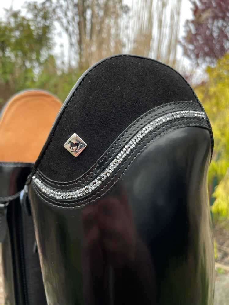 Custom DeNiro Raffaello Dressage Boot - Brushed Black with Camoscio Uptop & Fineline Crystals
