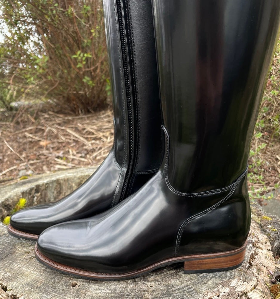 Custom DeNiro Raffaello Dressage Boot - Brushed Black with Camoscio Uptop & Fineline Crystals