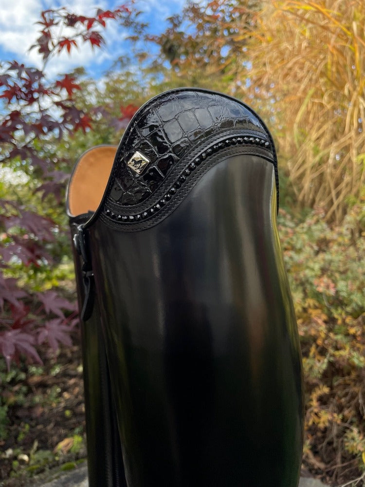 Custom DeNiro Raffaello Dressage Boot - Brushed Black with Lucidi Uptop & Swarovski