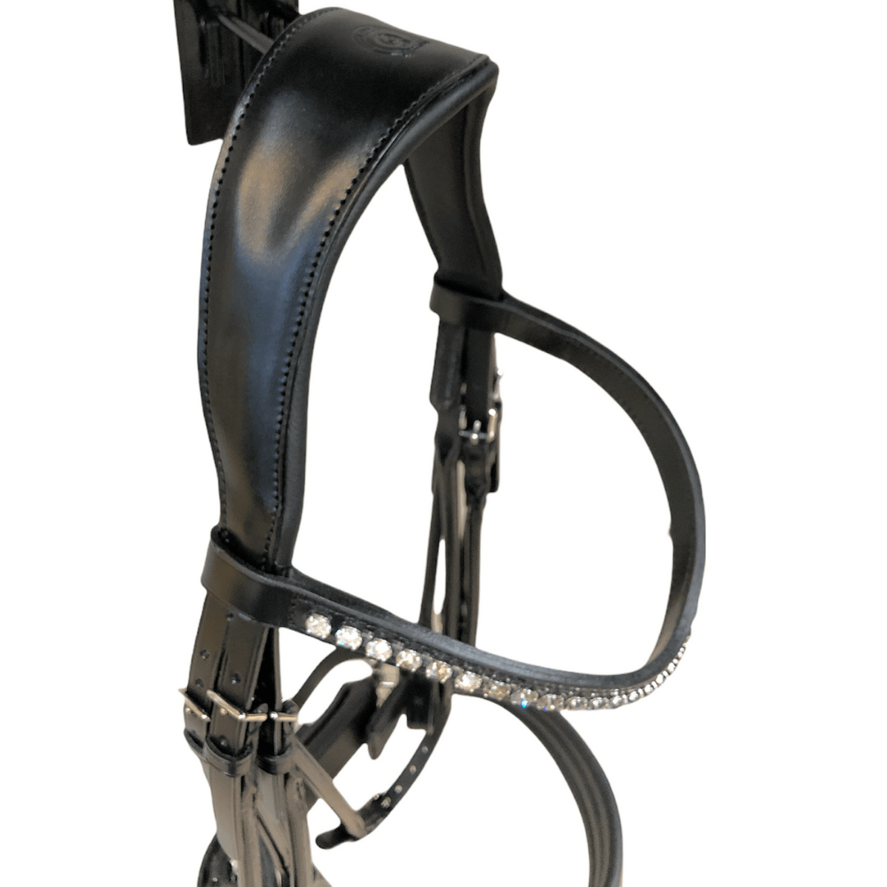 Otto Schumacher Bellevue Rolled Double Bridle Patent Croc Black - Horse