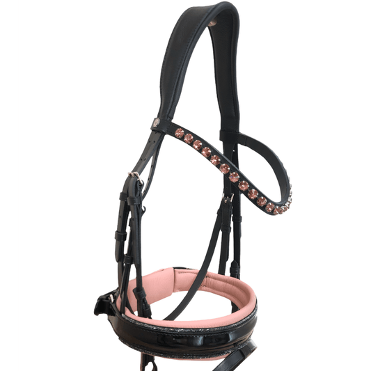 Otto Schumacher Tokyo Snaffle Bridle Black Patent with Rose Padding and Fineline Crystals