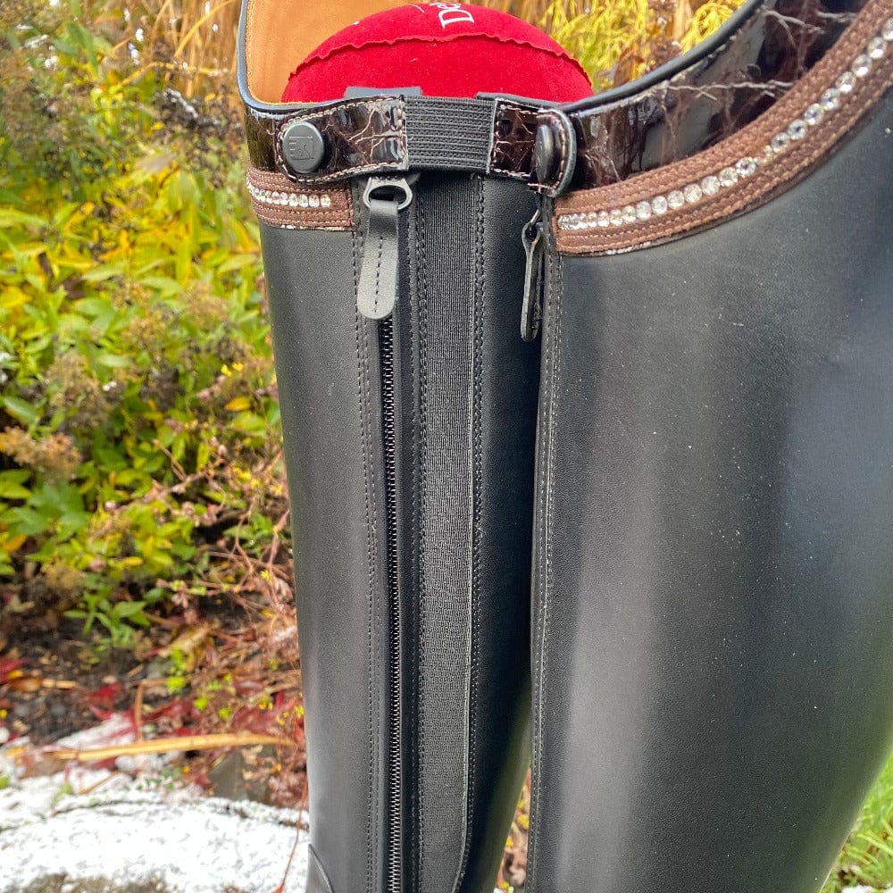 Custom DeNiro Bellini Dressage Boot - Black with Lucidi Moka Rondine with Extra & Swarovski